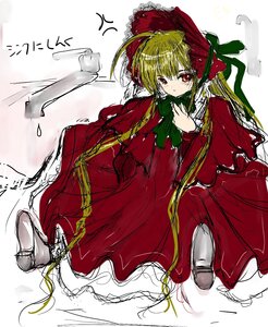 Rating: Safe Score: 0 Tags: 1girl blonde_hair blush bonnet bow capelet dress frills image long_hair long_sleeves red_dress red_eyes shinku sketch solo User: admin