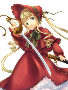Rating: Safe Score: 0 Tags: 1girl blonde_hair blue_eyes bonnet bow bowtie capelet dress drill_hair frills green_bow green_neckwear holding holding_sword holding_weapon image long_hair long_sleeves looking_at_viewer red_capelet red_dress rozen_maiden sabamu scabbard sheath shinku sidelocks simple_background solo standing sword twin_drills twintails underwear unsheathed very_long_hair weapon white_background User: admin