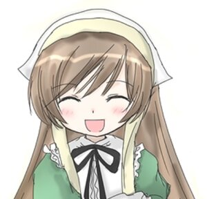 Rating: Safe Score: 0 Tags: 1girl :d ^_^ apron black_ribbon blush brown_hair closed_eyes dress eyebrows_visible_through_hair facing_viewer green_dress head_scarf image long_hair long_sleeves open_mouth ribbon simple_background smile solo suiseiseki upper_body white_background User: admin