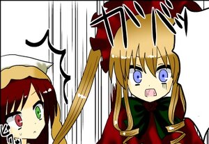 Rating: Safe Score: 0 Tags: 2girls blonde_hair blue_eyes bonnet green_eyes head_scarf heterochromia image long_hair looking_at_viewer multiple_girls open_mouth pair red_eyes rose shinku simple_background suiseiseki text_focus twintails white_background User: admin