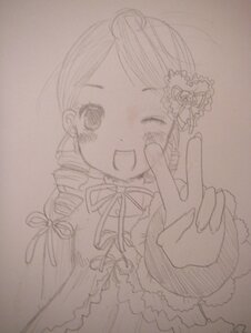 Rating: Safe Score: 0 Tags: 1girl dress drill_hair flower hair_ornament image kanaria long_sleeves monochrome one_eye_closed open_mouth photo ribbon simple_background smile solo tomoe_mami traditional_media twin_drills twintails User: admin
