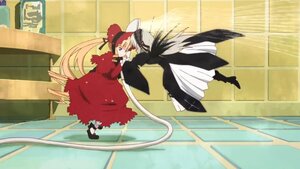 Rating: Safe Score: 0 Tags: 1girl blonde_hair dress frills hat image long_hair long_sleeves pair red_dress shinku suigintou twintails very_long_hair User: admin