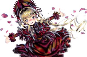 Rating: Safe Score: 0 Tags: 1girl blonde_hair blue_eyes blush bow dress drill_hair flower image long_hair long_sleeves looking_at_viewer open_mouth outstretched_arms petals red_dress rose shinku smile solo striped twintails umbrella white_background User: admin