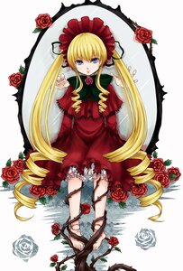 Rating: Safe Score: 0 Tags: 1girl blonde_hair blue_eyes bonnet bow bowtie dress drill_hair flower green_bow image long_hair looking_at_viewer pink_rose plant red_capelet red_dress red_flower red_rose rose rose_petals shinku sidelocks solo thorns twintails very_long_hair vines User: admin
