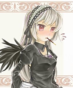Rating: Safe Score: 0 Tags: 1girl black_dress black_wings blush dress flying_sweatdrops food frills hairband image juliet_sleeves long_hair long_sleeves mouth_hold pocky puffy_sleeves red_eyes rose silver_hair solo suigintou upper_body wings User: admin