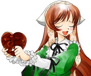 Rating: Safe Score: 0 Tags: 1girl blush chocolate closed_eyes dress green_dress hat holding image long_hair long_sleeves open_mouth ribbon simple_background smile solo suiseiseki white_background User: admin