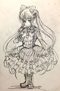 Rating: Safe Score: 0 Tags: 1girl blush boots bow cross-laced_footwear dress frills full_body hair_ornament image long_hair long_sleeves looking_at_viewer monochrome shinku solo standing twintails very_long_hair User: admin