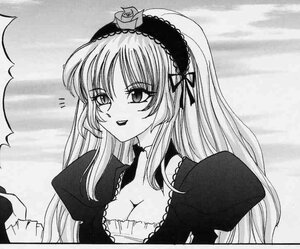 Rating: Safe Score: 0 Tags: 1girl breasts cleavage dress frills greyscale hairband image long_hair long_sleeves monochrome solo suigintou upper_body User: admin