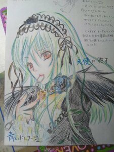 Rating: Safe Score: 0 Tags: 1girl colored_pencil_(medium) flower hairband image long_hair looking_at_viewer photo red_eyes ribbon rose solo suigintou traditional_media User: admin