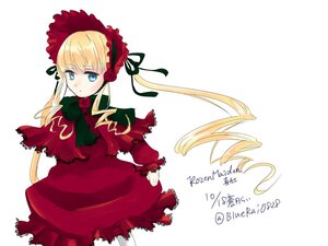 Rating: Safe Score: 0 Tags: 1girl blonde_hair blue_eyes bonnet bow bowtie capelet dress drill_hair flower green_bow image long_hair long_sleeves looking_at_viewer pantyhose red_dress rose shinku sidelocks simple_background solo twintails white_background User: admin