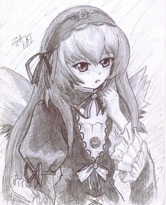Rating: Safe Score: 0 Tags: 1girl blush dress feathered_wings frills graphite_(medium) greyscale hairband image long_hair long_sleeves looking_at_viewer monochrome open_mouth ribbon shikishi signature solo suigintou traditional_media upper_body wings User: admin