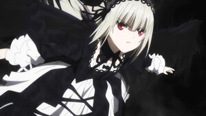 Rating: Safe Score: 0 Tags: 1girl black_ribbon dress frills hairband image long_hair long_sleeves looking_at_viewer red_eyes ribbon silver_hair solo suigintou wings User: admin