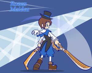 Rating: Safe Score: 0 Tags: 1girl blue_background blue_eyes blue_headwear boots brown_hair frills full_body hat heterochromia image long_sleeves looking_back solo souseiseki standing tate_eboshi top_hat weapon User: admin