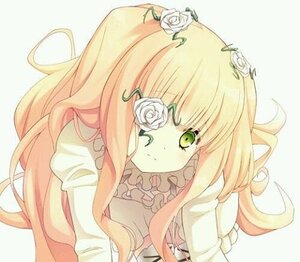 Rating: Safe Score: 0 Tags: 1girl bangs blonde_hair flower frills green_eyes hair_flower hair_ornament image kirakishou long_hair rose simple_background solo thorns upper_body white_flower white_rose yellow_rose User: admin