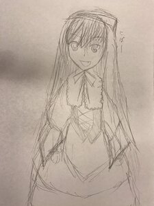 Rating: Safe Score: 0 Tags: 1girl :d akemi_homura graphite_(medium) hairband image long_hair long_sleeves looking_at_viewer monochrome open_mouth simple_background sketch skirt smile solo suiseiseki traditional_media User: admin