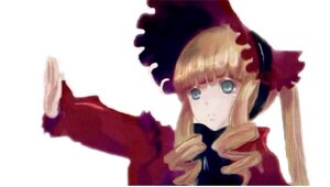 Rating: Safe Score: 0 Tags: 1girl bangs blonde_hair blue_eyes blurry blurry_foreground bonnet bow depth_of_field dress drill_hair hat image long_hair long_sleeves looking_at_viewer red_dress shinku simple_background solo upper_body white_background User: admin