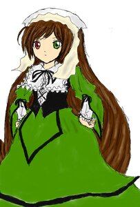 Rating: Safe Score: 0 Tags: 1girl brown_hair dress frills green_dress green_eyes heterochromia image long_hair long_sleeves looking_at_viewer red_eyes simple_background solo suiseiseki very_long_hair white_background User: admin