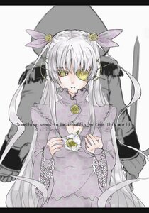 Rating: Safe Score: 0 Tags: 1girl barasuishou dress eyepatch flower hair_ornament holding image letterboxed long_hair long_sleeves looking_at_viewer rose silver_hair solo striped vertical_stripes very_long_hair weapon yellow_eyes User: admin