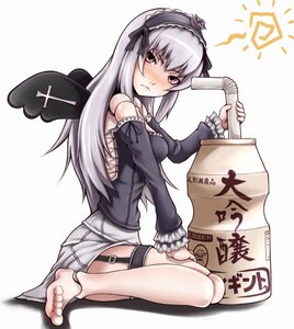 Rating: Safe Score: 0 Tags: 1girl barefoot blush cardboard_box doll_joints feet hairband image joints long_hair silver_hair sitting soles solo suigintou wings User: admin