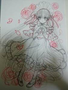 Rating: Safe Score: 0 Tags: 1girl dress eyebrows_visible_through_hair flower full_body image long_hair long_sleeves looking_at_viewer monochrome ribbon rose shinku sketch solo thorns traditional_media very_long_hair User: admin