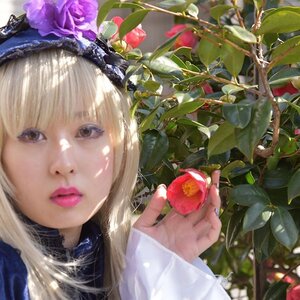 Rating: Safe Score: 0 Tags: 1girl apple bangs blonde_hair brown_eyes flower food fruit grapes hat holding_fruit leaf lips long_hair looking_at_viewer plant realistic rose solo suigintou User: admin
