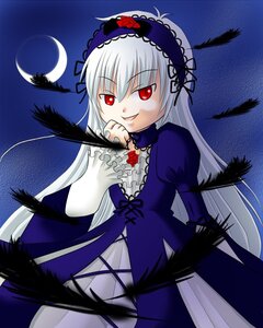 Rating: Safe Score: 0 Tags: 1girl black_wings dress feathers flower frilled_sleeves frills hairband image long_hair long_sleeves looking_at_viewer moon night puffy_sleeves red_eyes rose silver_hair smile solo suigintou wings User: admin