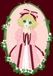 Rating: Safe Score: 0 Tags: 1girl blonde_hair bow dress flower frills full_body green_eyes hina_ichigo hinaichigo image long_sleeves looking_at_viewer open_mouth pink_bow pink_dress red_background short_hair smile solo standing User: admin