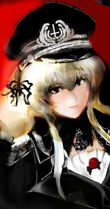 Rating: Safe Score: 0 Tags: 1girl bangs brown_eyes closed_mouth half-closed_eyes hat high_collar image iron_cross itsumi_erika jacket lips long_hair looking_at_viewer military military_hat military_uniform necklace peaked_cap rose solo suigintou uniform upper_body User: admin