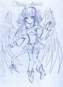 Rating: Safe Score: 0 Tags: 1girl angel_wings bare_shoulders blue_theme bow breasts dizzy_(guilty_gear) feathered_wings hair_ribbon image long_hair looking_at_viewer monochrome navel ribbon solo suigintou tail thighhighs traditional_media wings User: admin