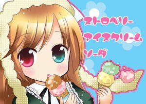 Rating: Safe Score: 0 Tags: 1girl blush brown_hair dress eating food hat heterochromia ice_cream ice_cream_cone image red_eyes solo suiseiseki User: admin