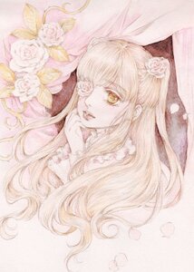 Rating: Safe Score: 0 Tags: 1girl flower frills hair_flower hair_ornament image kirakishou long_hair petals pink_hair pink_rose rose solo traditional_media two_side_up watercolor_(medium) white_flower white_rose yellow_eyes User: admin