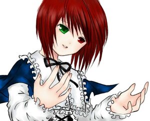 Rating: Safe Score: 0 Tags: 1girl dress frills green_eyes heterochromia image long_sleeves looking_at_viewer neck_ribbon red_eyes red_hair short_hair simple_background smile solo souseiseki upper_body white_background User: admin
