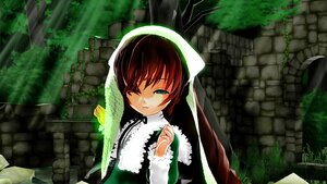 Rating: Safe Score: 0 Tags: 1girl brick_wall brown_hair bush day dress green_eyes image long_sleeves nature one_eye_closed outdoors solo suiseiseki sunlight tree upper_body User: admin
