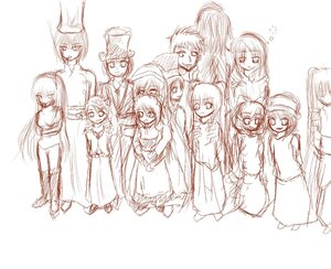 Rating: Safe Score: 0 Tags: 1boy 6+girls blush glasses hair_intakes hairband hat image long_hair long_sleeves looking_at_viewer monochrome multiple multiple_boys multiple_girls short_hair sketch smile tagme very_long_hair User: admin