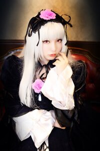 Rating: Safe Score: 0 Tags: 1girl 3d bangs closed_mouth dress flower gothic_lolita hairband lips lolita_fashion long_hair looking_at_viewer red_eyes rose solo suigintou User: admin