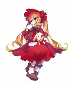 Rating: Safe Score: 0 Tags: 1girl blonde_hair blue_eyes bonnet bow cup dress full_body holding image long_hair red_dress shinku sitting solo striped teacup twintails very_long_hair User: admin