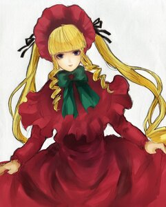 Rating: Safe Score: 0 Tags: 1girl blonde_hair blue_eyes bonnet bow bowtie capelet dress drill_hair green_bow green_neckwear image long_hair long_sleeves looking_at_viewer red_dress shinku solo twin_drills twintails User: admin