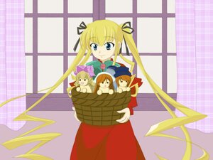Rating: Safe Score: 0 Tags: blonde_hair blue_eyes brown_hair character_doll doll hair_ribbon hat image long_hair looking_at_viewer multiple_girls ribbon shinku solo twintails User: admin