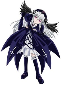 Rating: Safe Score: 0 Tags: 1girl black_wings boots dress flower frills full_body hairband image long_hair long_sleeves looking_at_viewer pink_eyes ribbon silver_hair solo suigintou white_background wings User: admin