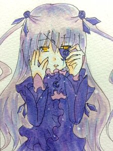 Rating: Safe Score: 0 Tags: 1girl barasuishou blue_flower dress flower hair_ribbon image long_hair long_sleeves looking_at_viewer ribbon rose silver_hair solo traditional_media two_side_up upper_body very_long_hair yellow_eyes User: admin