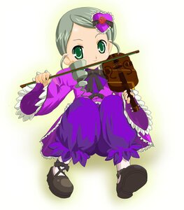 Rating: Safe Score: 0 Tags: 1girl bow bow_(instrument) dress frills green_eyes holding_instrument image instrument kanaria long_sleeves music playing_instrument ribbon sitting solo violin User: admin