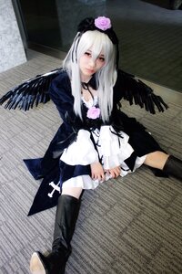 Rating: Safe Score: 0 Tags: 1girl black_wings boots dress flower frills gothic_lolita long_hair long_sleeves photo rose silver_hair solo suigintou wings User: admin