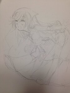 Rating: Safe Score: 0 Tags: 1girl frills greyscale image long_hair long_sleeves monochrome sketch smile solo suiseiseki traditional_media User: admin
