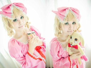 Rating: Safe Score: 0 Tags: 1girl blonde_hair bow curtains doll dress hina_ichigo hinaichigo lips long_sleeves looking_at_viewer pink_bow pink_dress realistic ribbon smile solo stuffed_animal User: admin