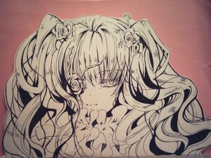 Rating: Safe Score: 0 Tags: 1girl bangs closed_mouth eyebrows_visible_through_hair flower hair_flower hair_ornament image kirakishou long_hair looking_at_viewer monochrome solo traditional_media two_side_up User: admin