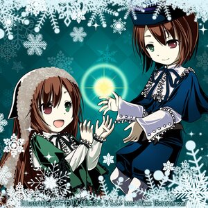 Rating: Safe Score: 0 Tags: 2girls :d argyle argyle_background blue_dress brown_hair checkered checkered_background checkered_floor dress flower green_dress green_eyes hat heterochromia holding_hands image long_hair long_sleeves multiple_girls open_mouth pair red_eyes ribbon short_hair siblings sisters smile snowflakes souseiseki suiseiseki top_hat twins User: admin