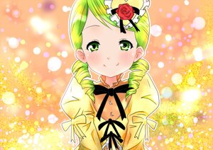 Rating: Safe Score: 0 Tags: 1girl blonde_hair blush dress drill_hair flower green_eyes hair_ornament image kanaria light_particles long_sleeves red_flower ribbon rose smile solo tomoe_mami twin_drills upper_body User: admin