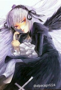 Rating: Safe Score: 0 Tags: 1girl black_ribbon black_wings dress feathered_wings feathers flower frilled_sleeves frills hairband image long_hair long_sleeves looking_at_viewer lying on_side pink_eyes ribbon rose silver_hair solo suigintou traditional_media wings User: admin
