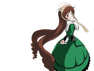 Rating: Safe Score: 0 Tags: 1girl brown_hair dress drill_hair frills green_dress green_eyes head_scarf heterochromia image long_hair long_sleeves looking_at_viewer looking_back red_eyes simple_background smile solo suiseiseki twin_drills twintails very_long_hair white_background User: admin