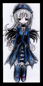 Rating: Safe Score: 0 Tags: 1girl black_border black_wings detached_collar dress frills full_body hairband image letterboxed long_hair long_sleeves looking_at_viewer puffy_sleeves silver_hair simple_background solo standing suigintou white_background wings User: admin